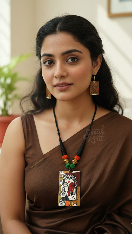 Hand-painted Bamboo Necklace set- Abstract painting