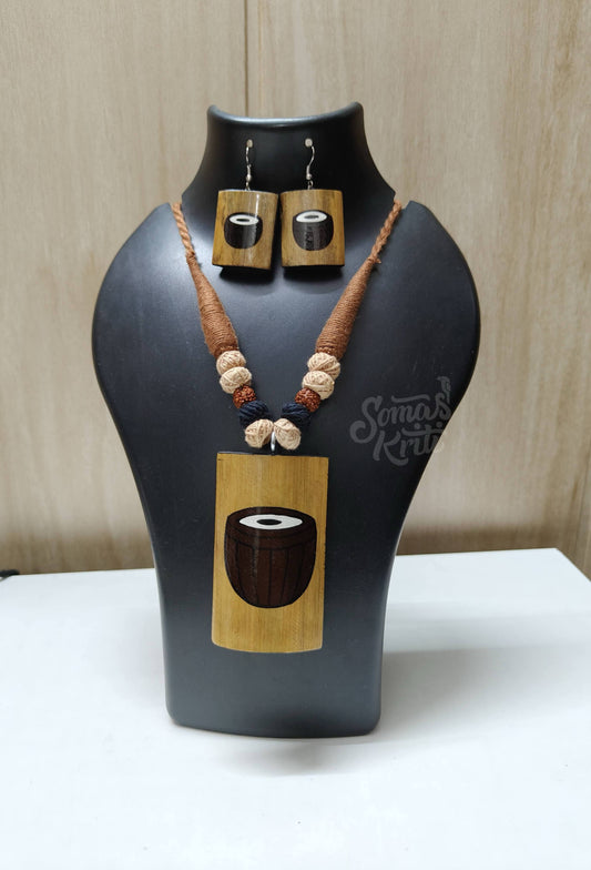 Hand-painted Bamboo Necklace set- Tabla painting