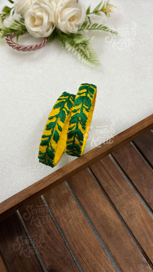 Hand Embroidered Bangle- Yellow base fabric