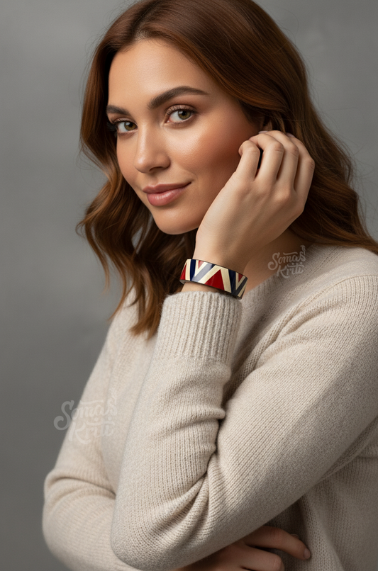 Hand-painted wooden kada- 2 cm Zig-Zag Pattern in Red, Blue & White