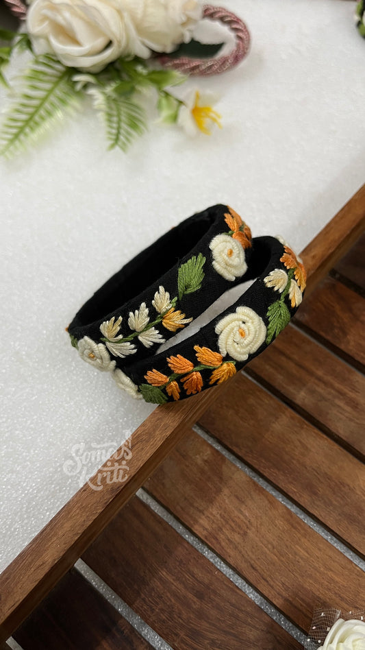 Hand Embroidered Bangle- Dark Blue Fabric base