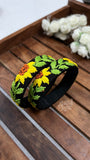 Hand Embroidered Bangle- Black Fabric base